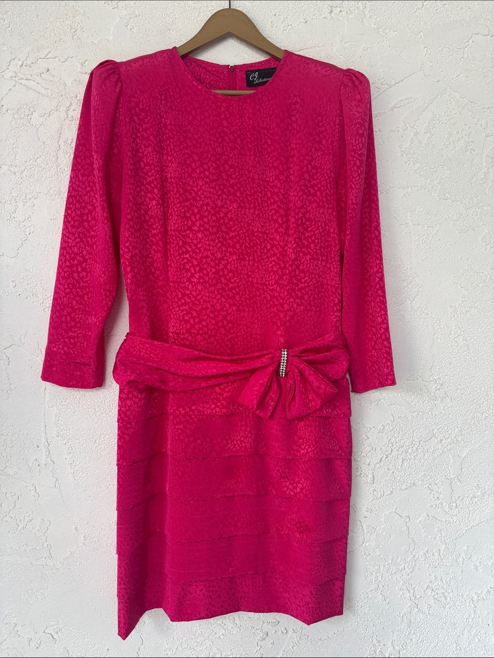 Vintage elegant Hot Pink Textured  Dress